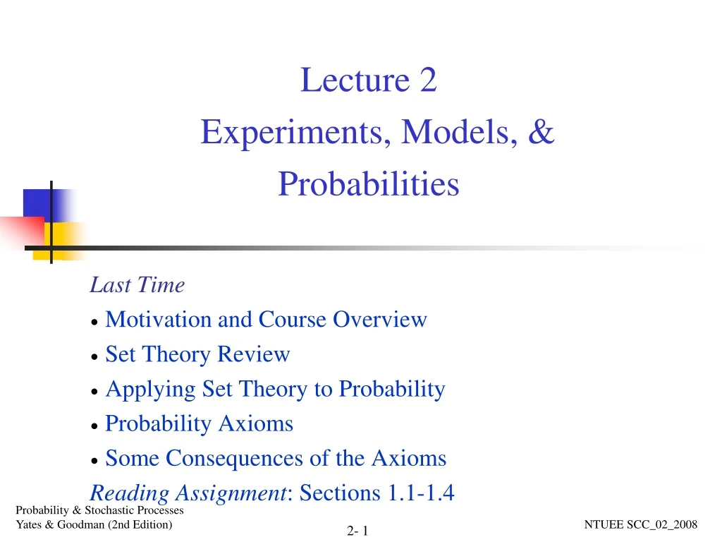 lecture 2 experiments models probabilities