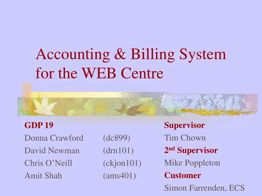 accounting billing system for the web centre