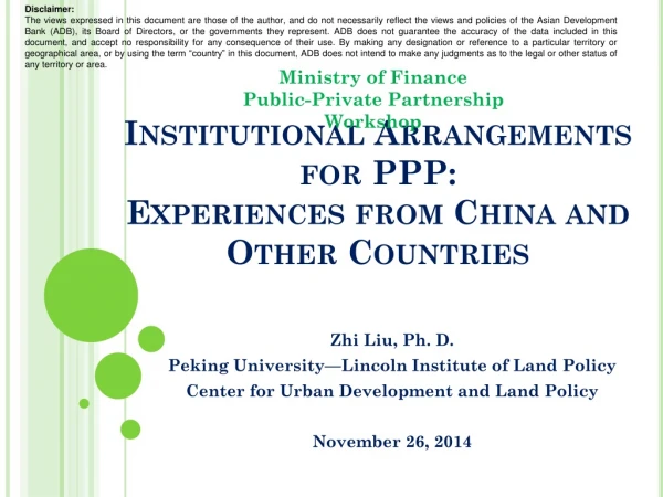 Institutional Arrangements for PPP: Experiences from China and Other Countries