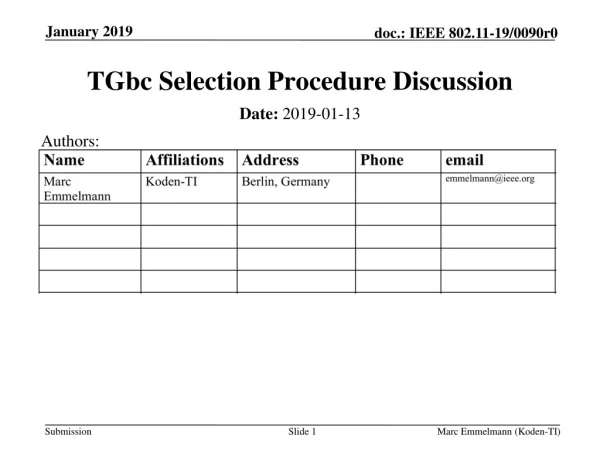 TGbc Selection Procedure Discussion