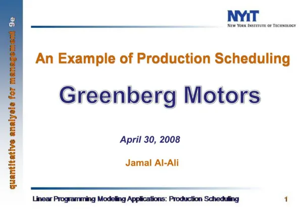 An Example of Production Scheduling