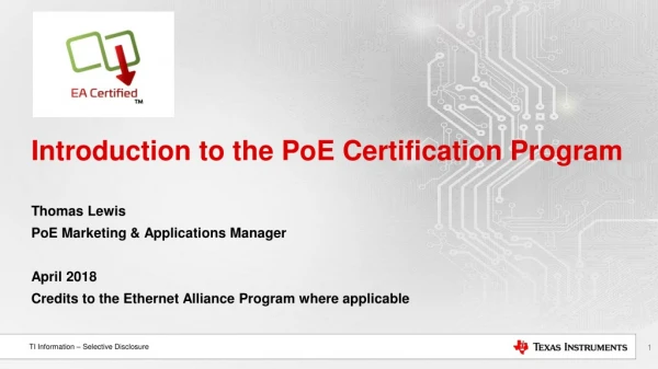 Introduction to the PoE Certification Program