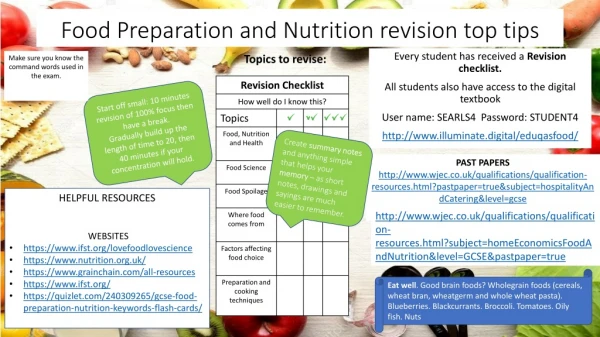 Food Preparation and Nutrition revision top tips