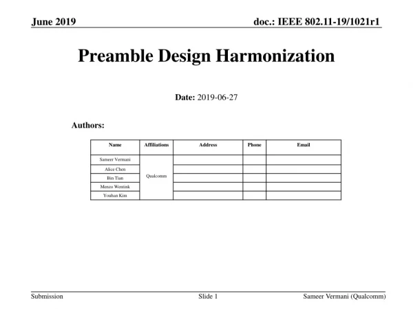 Preamble Design Harmonization