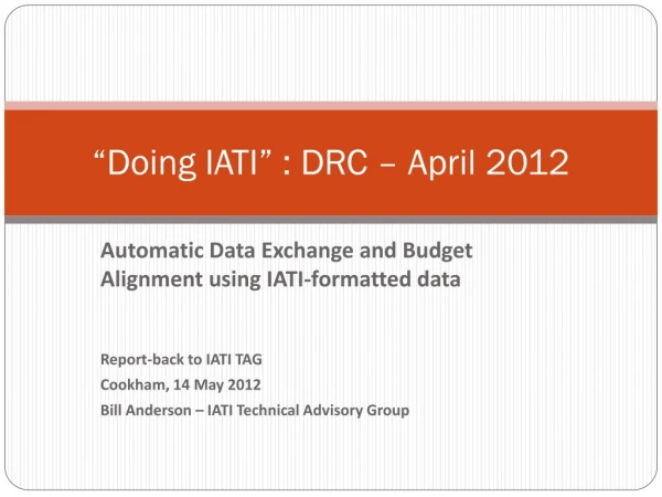 “Doing IATI” : DRC – April 2012
