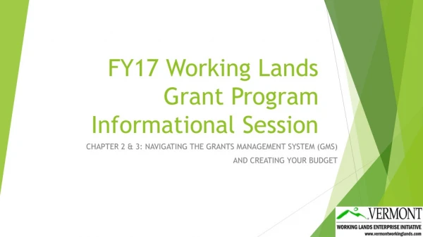 FY17 Working Lands Grant Program Informational Session