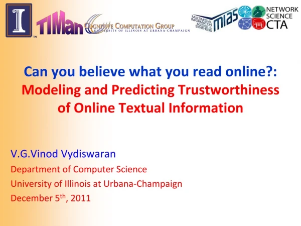 V.G.Vinod Vydiswaran Department of Computer Science University of Illinois at Urbana-Champaign