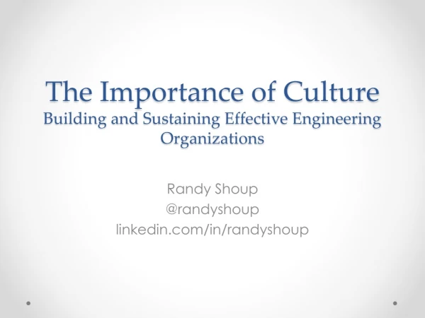 The Importance of Culture Building and Sustaining Effective Engineering Organizations