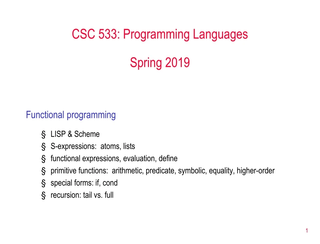 csc 533 programming languages spring 2019