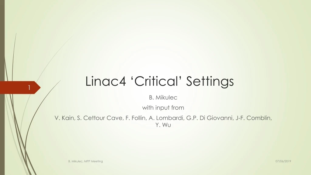 linac4 critical settings