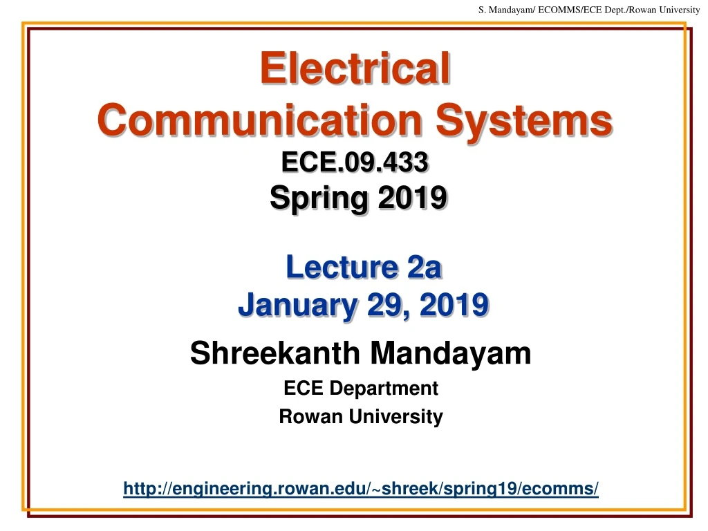 electrical communication systems ece 09 433 spring 2019
