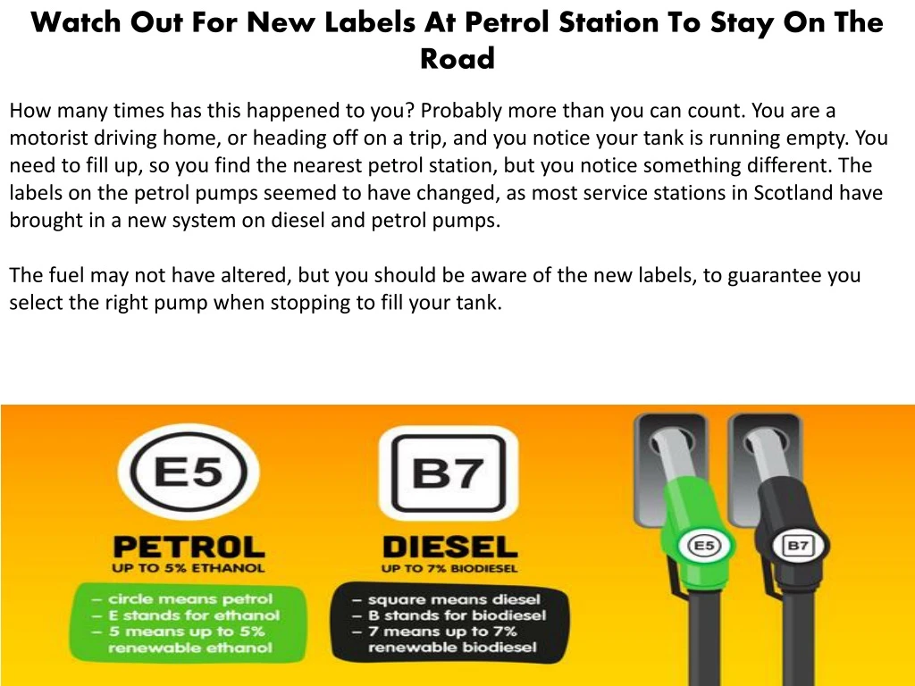 watch out for new labels at petrol station