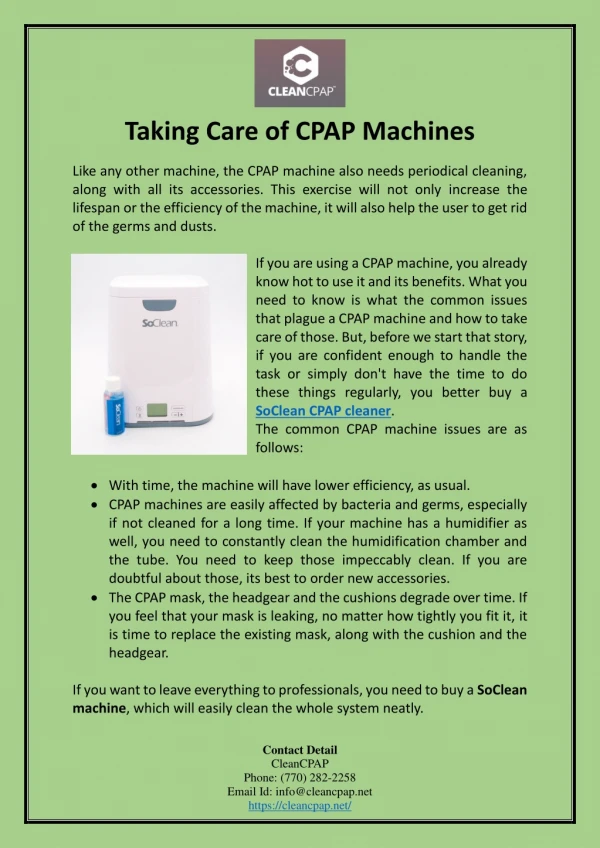 Taking Care of CPAP Machines