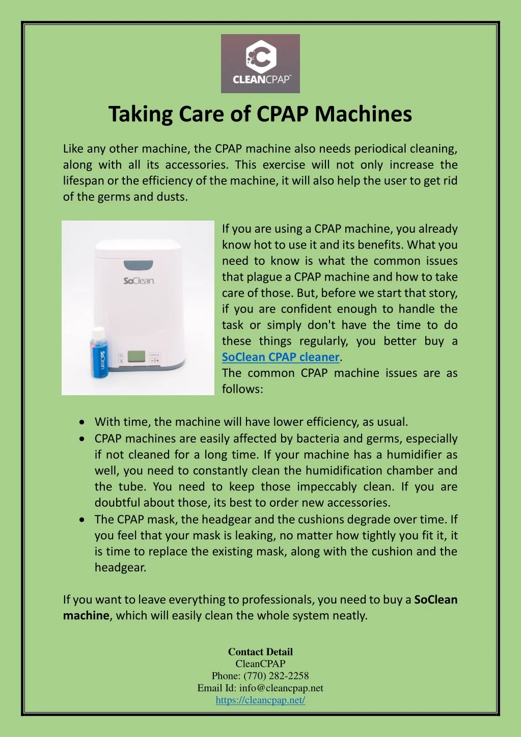 taking care of cpap machines