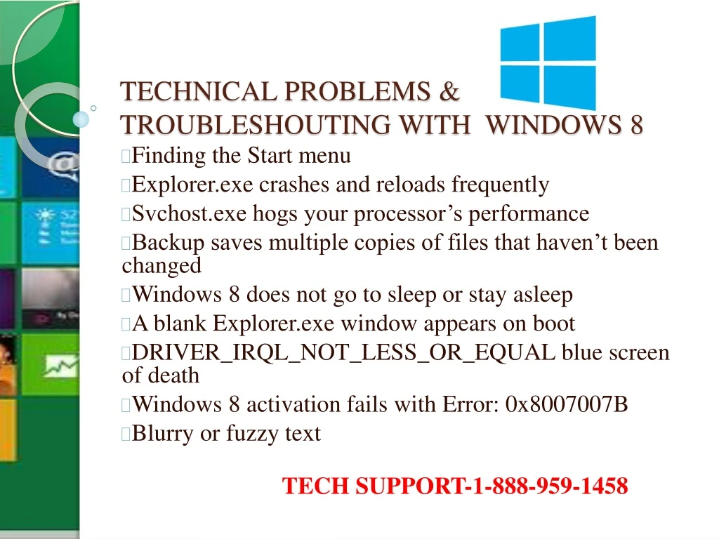 technical problems troubleshouting with windows 8