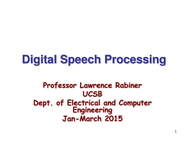 Digital Speech Processing