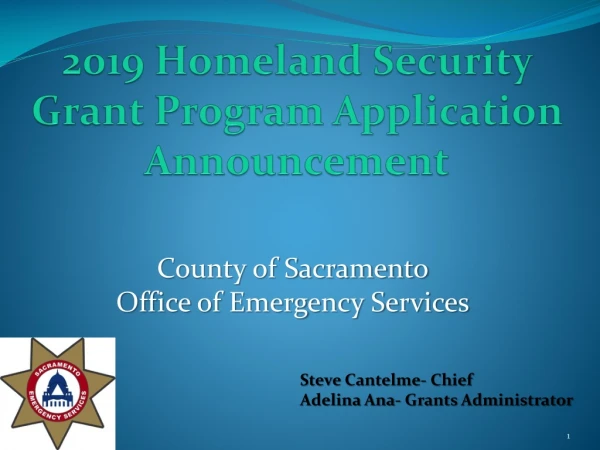 2019 Homeland Security Grant Program Application Announcement