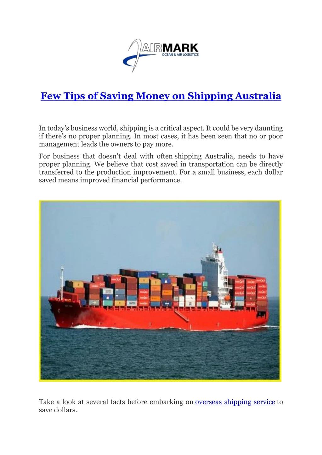few tips of saving money on shipping australia