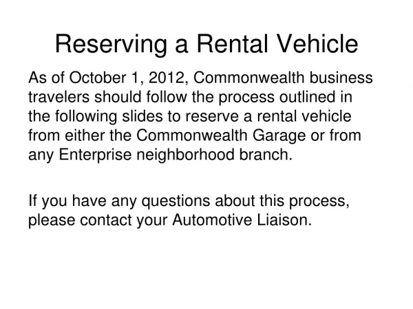 Reserving a Rental Vehicle