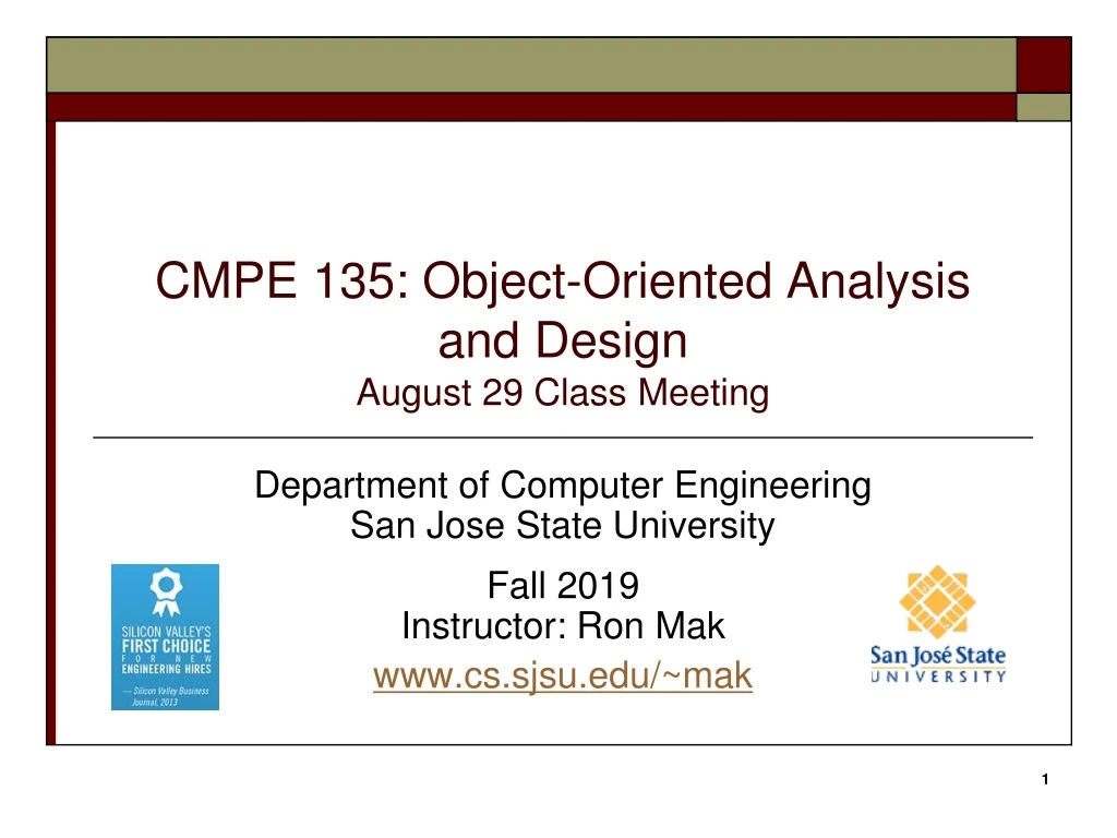 cmpe 135 object oriented analysis and design august 29 class meeting