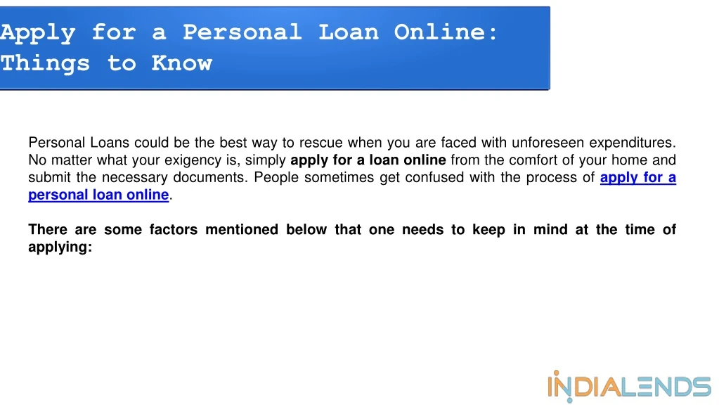 apply for a personal loan online things to know