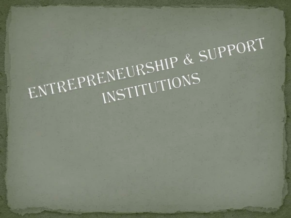 Entrepreneurship &amp; Support Institutions