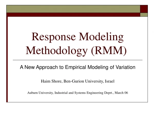Response Modeling Methodology (RMM)