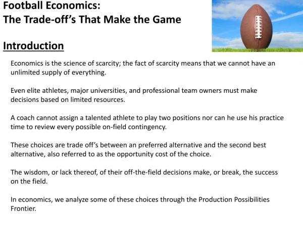 Football Economics: The Trade-off’s That Make the Game Introduction