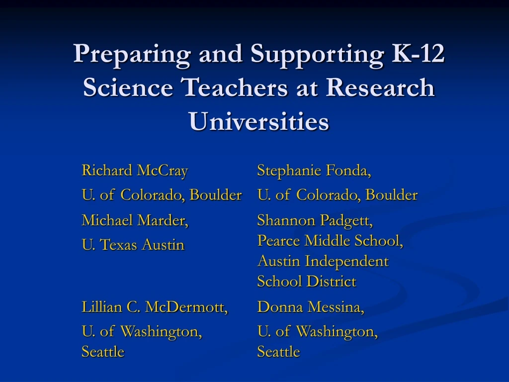 preparing and supporting k 12 science teachers at research universities