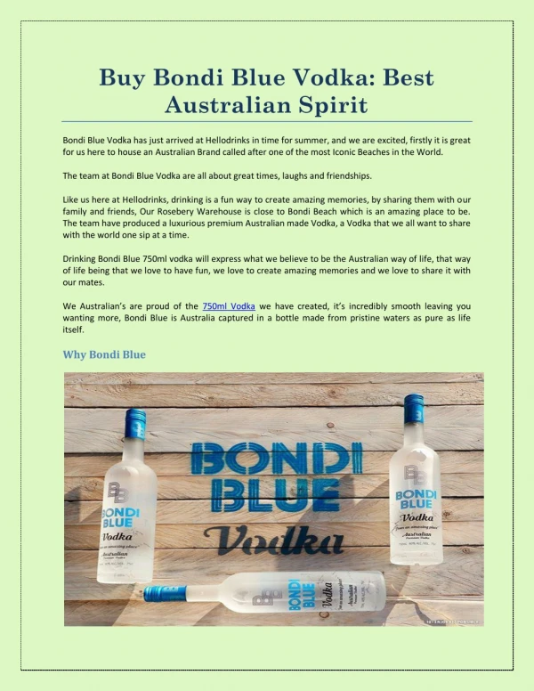 Buy Bondi Blue Vodka: Best Australian Spirit