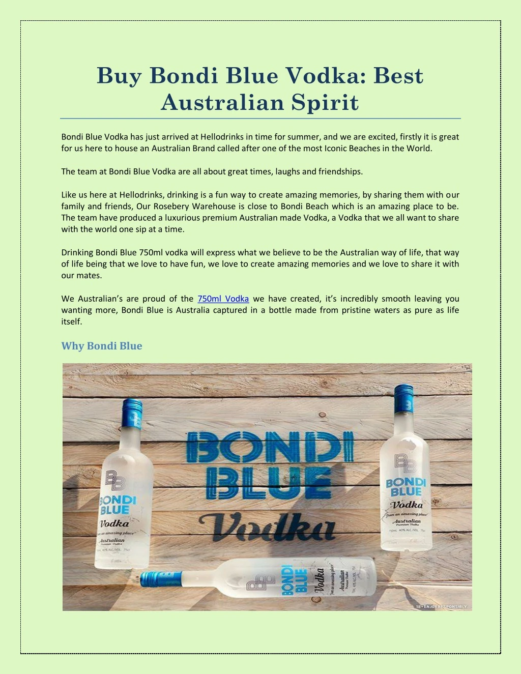 buy bondi blue vodka best australian spirit