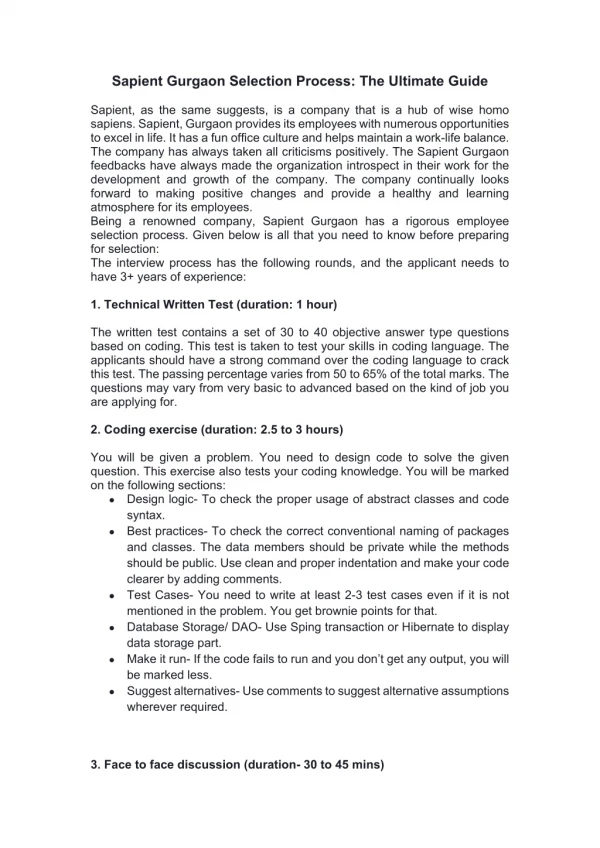 sapient gurgaon selection process the ultimate