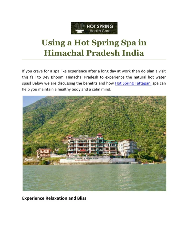Using a Hot Spring Spa in Himachal Pradesh India