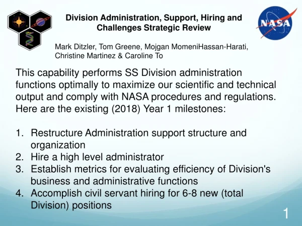 Division Administration, Support, Hiring and Challenges Strategic Review