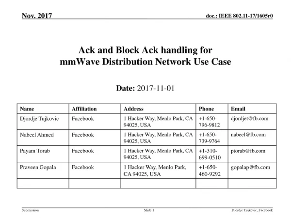 Ack and Block Ack handling for mmWave Distribution Network Use Case