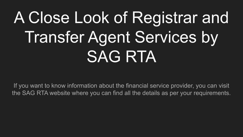 a close look of registrar and transfer agent