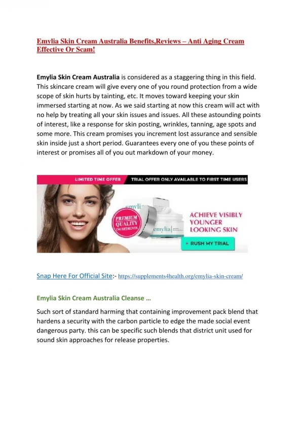 Emylia Skin Cream Australia Review, Benefits, Cost:- Anti Aging Cream Effective Or Scam!