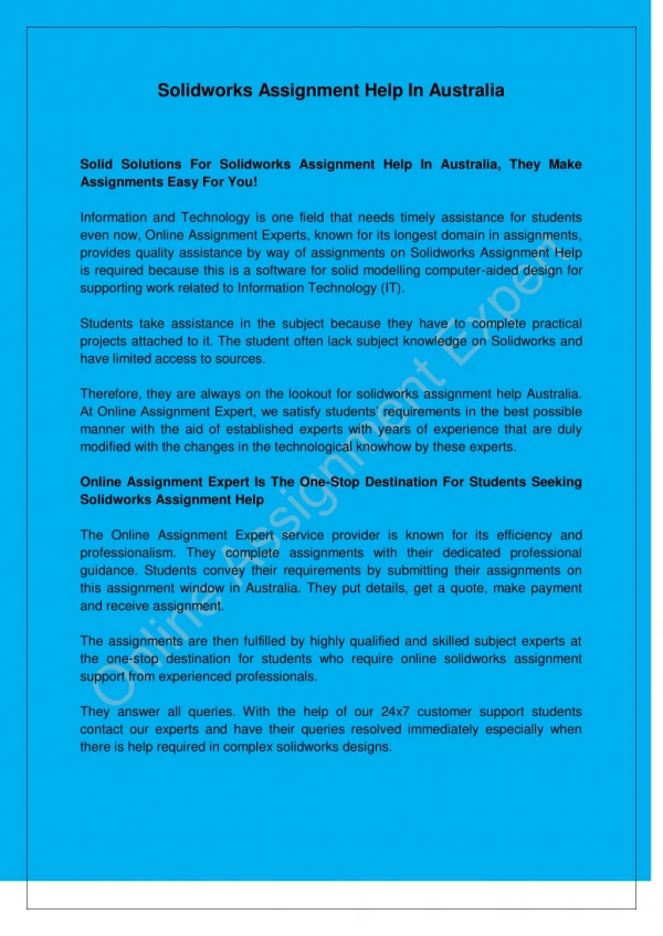solidworks assignment help in australia
