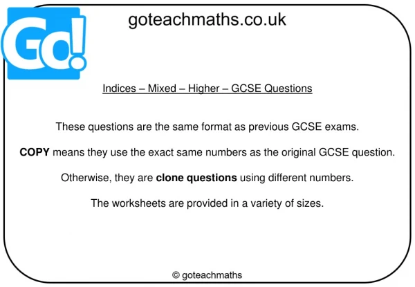 Indices – Mixed – Higher – GCSE Questions