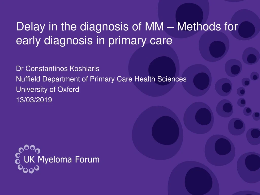 delay in the diagnosis of mm methods for early diagnosis in primary care