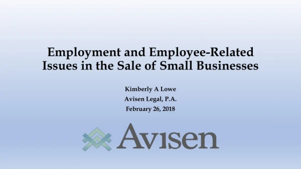 Employment and Employee-Related Issues in the Sale of Small Businesses Kimberly A Lowe