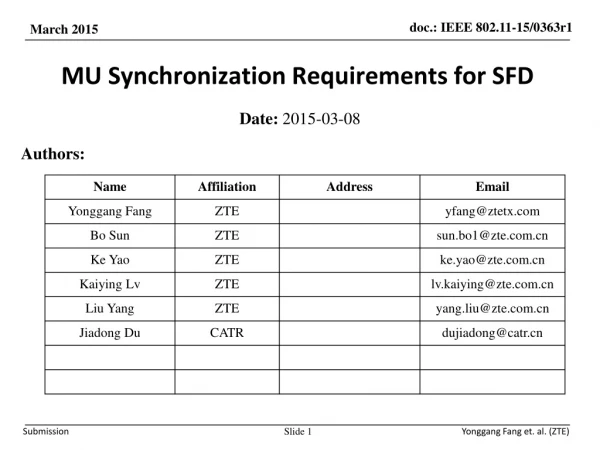 MU Synchronization Requirements for SFD