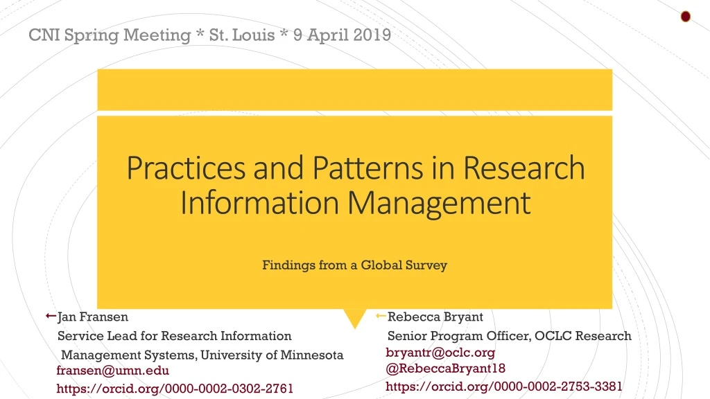practices and patterns in research information management