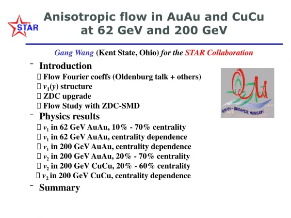 Anisotropic flow in AuAu and CuCu at 62 GeV and 200 GeV