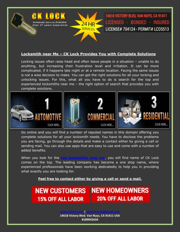 locksmith near me ck lock provides you with