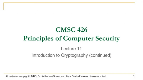 CMSC 426 Principles of Computer Security