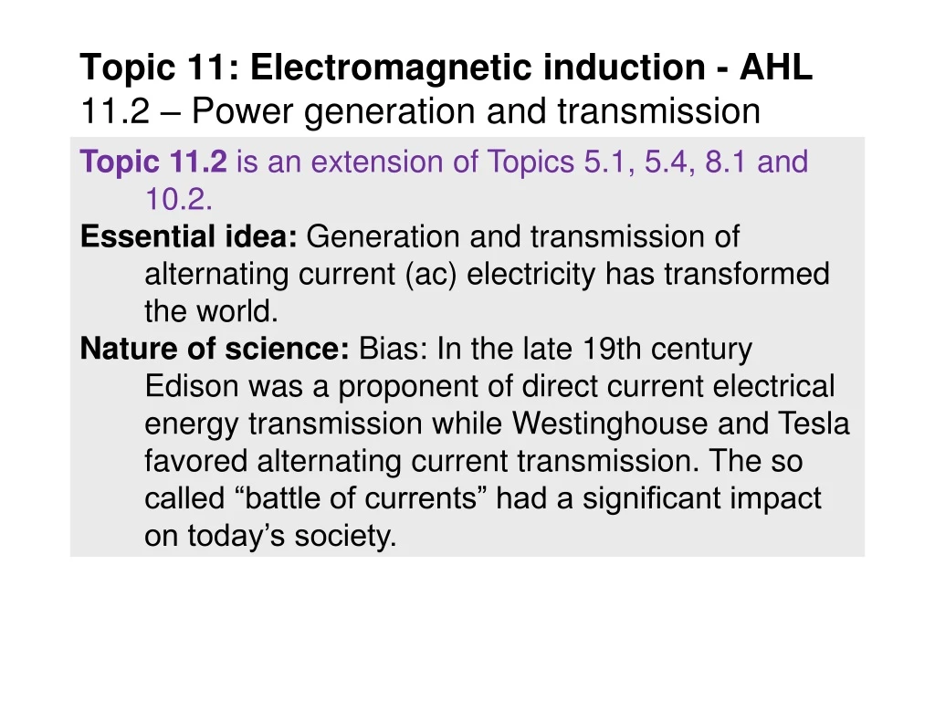 topic 11 electromagnetic induction ahl 11 2 power generation and transmission