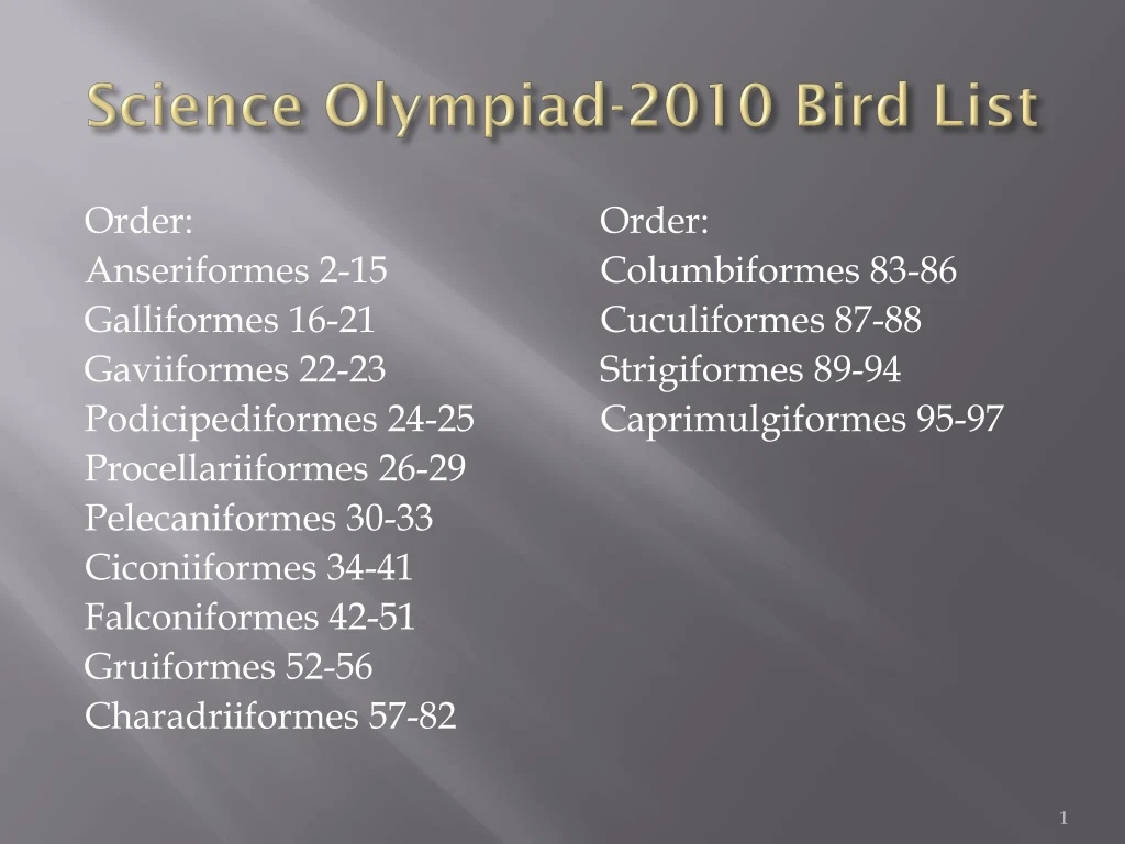 science olympiad 2010 bird list