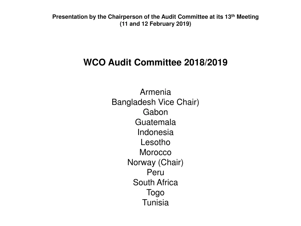 presentation by the chairperson of the audit committee at its 13 th meeting 11 and 12 february 2019