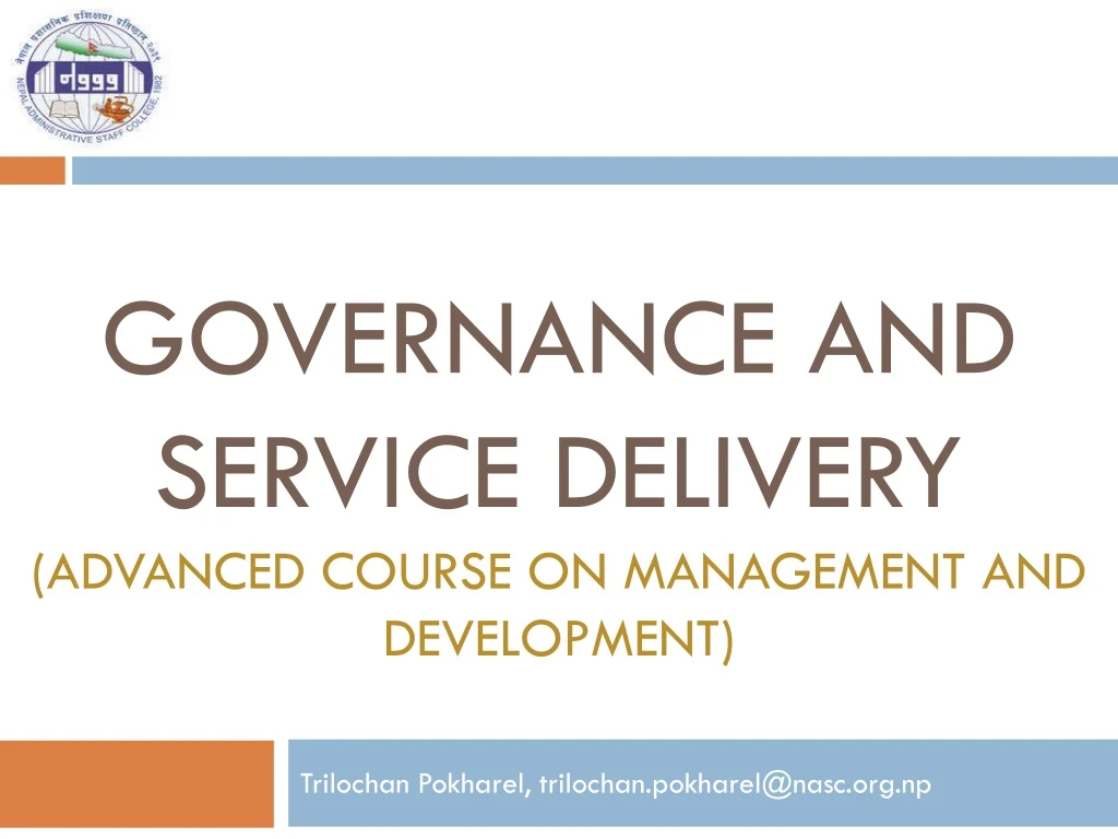 governance and service delivery advanced course on management and development